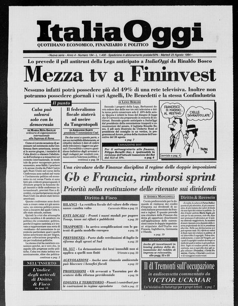 Italia oggi : quotidiano di economia finanza e politica